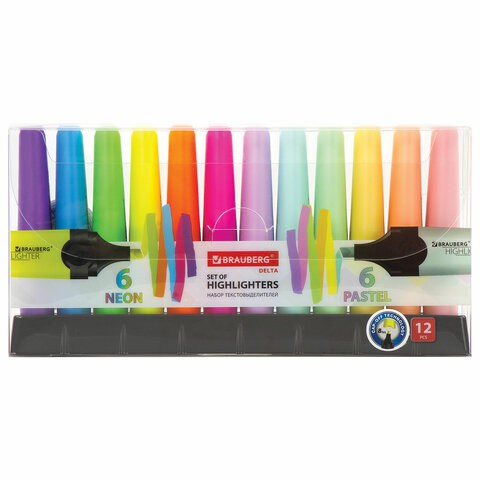 Набор текстовыделителей Brauberg Delta линия 1-5 мм 12 цветов 151737 , 